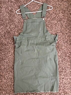 Olive Green Denim Overall Skirt